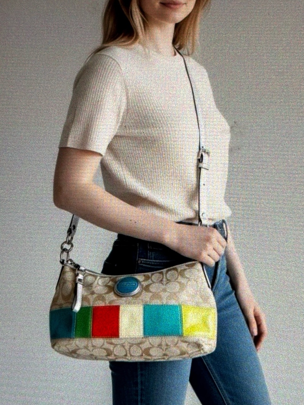 Coach Vintage Signature Stripe Multi-Stripe Demi Crossbody / Shoulder Bag. EUC.
